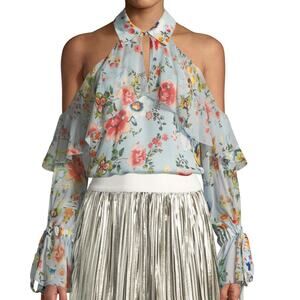 Alice + Olivia Silk Blayne Peasant Top Floral Off Shoulder Casual Flowy - M